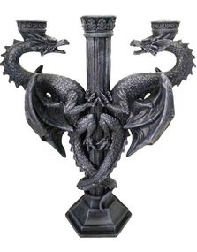 Dragons Altar - Trearmet Lysestake med Drager 29 cm