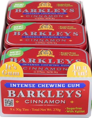 9 stk Barkleys Sugarfree Cinnamon Intense Chewing Gum - Hel Eske 270 gram
