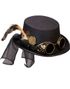 Svart Steampunk Flosshatt med Dekor og Bronsefarget Goggles