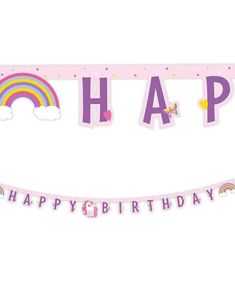 2 Meter Happy Birthday Girlander - Enhjørning Regnbue