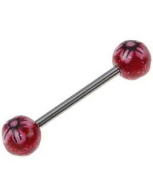 Flower Red and Pink - Håndmalt Tungepiercing