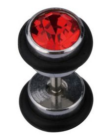 Fake Piercing med To Kuler & Røde Stener