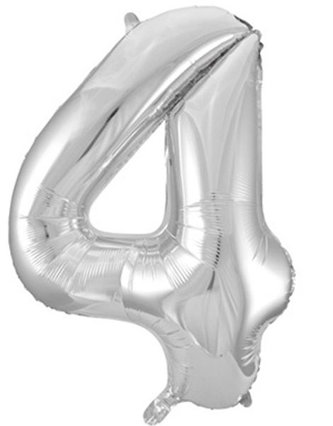 Tallet 4 - Sølvfarget JUMBO Folieballong 86 cm