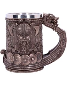 Stort Luksuriøst Krus / Seidel med Bronsefarget Vikingmotiv 15 cm