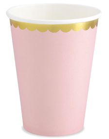 6 stk. Lys Rosa farget Pappkrus med Gullkant 220 ml