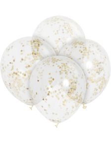 6 stk 30 cm Gjennomsiktige Ballonger med Gullfarget Konfetti
