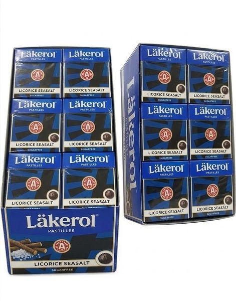 48 stk Läkerol Sugarfree Licorice Seasalt / Lakris Sukkerfrie Pastiller med Havsaltsmak - Hel Eske 1200 gram