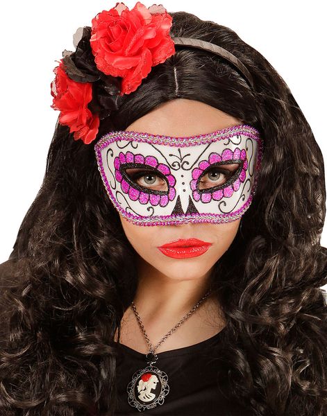 Lilla Day of the Dead Øyemaske med Glitter