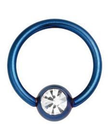 Metallic Blå BCR Piercing med Klar Sten