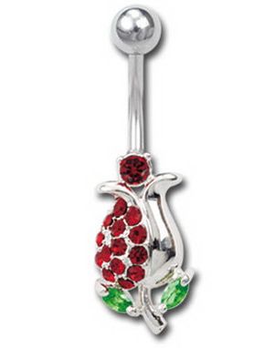 Navlepiercing med Rose - Rød