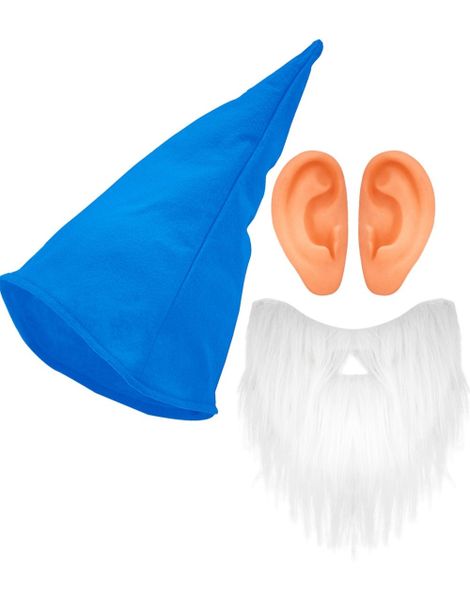 Blå Dverg Sett - Hatt med Ører og Skjegg