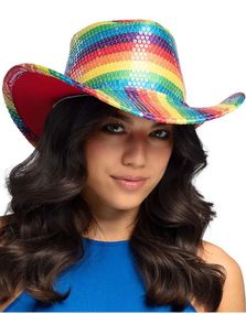Regnbuefarget Cowboyhatt med Paljetter