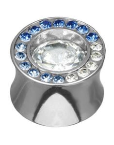 Shade Blue Circle - Piercing Plugg med Hvite og Blå Stener