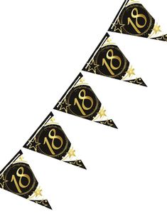 3 Meter Langt Svart og Hvitt Flaggbanner med Gullskrift - 18 ÅR