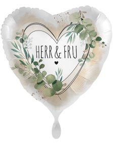 Hjerteformet "HERR & FRU" Grønn Floral Folieballong 43 cm