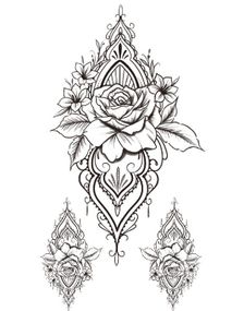 Flowered Mandala - 3 stk Tatoveringer (Fake Tattoo)