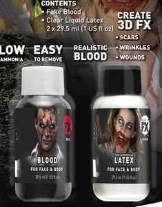 Rød Teaterblod og Flytende Klar Latex 2x 29,5 ml