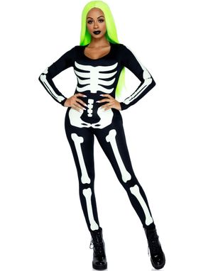 Skjelett Catsuit Kostyme til Dame - Gløder i Mørket