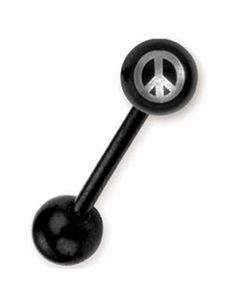 Svart Tungepiercing med Peace Tegn