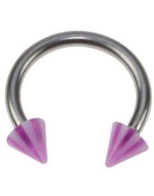 Rund Øyenbrynspiercing med Lilla og Hvite Spike Kuler - 1.2 x 8 mm