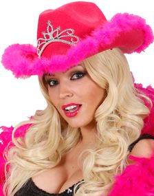 Rosa Cowboyhatt med Tiara - Hodeplagg