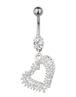 Navlepiercing med Hengende Hjerte Dekorert med Hvite Stener