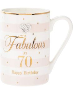 Hvit og Lysrosa Porselenkrus - Fabulous 70th Birthday