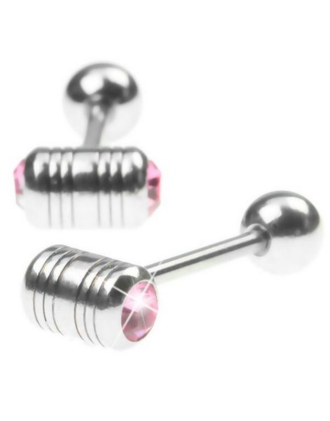 Tungepiercing med to Rosa Stener i Toppkulen