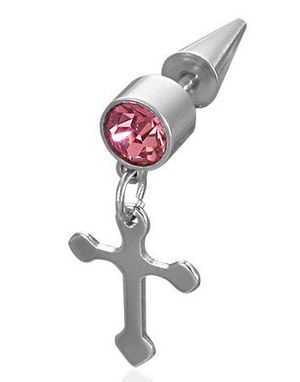 Big Pink Stone and Cross - Fake Piercing