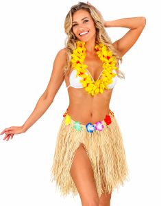 Hawaii Hula Skjørt m/Blomster - 40 cm Gul 