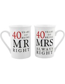 Mr. and Mrs. Right - 2 stk 40 års Jubileumskrus med Tekst
