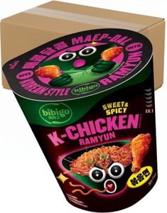 DATOVARE - 8 stk K-Chicken Flavoured Ramyun - Søt og Spicy Kyllingramen - BIBIGO - Hel Eske 780 gram (Korea)