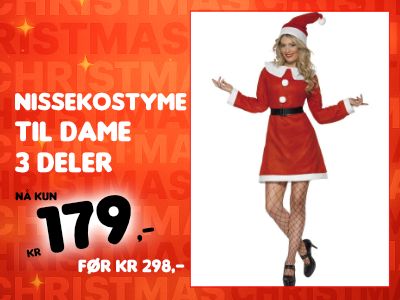 Søtt Nissekostyme til Dame 3 Deler