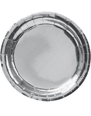 8 stk Metallisk Sølvfarget Papptallerkener 23 cm