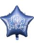 Happy Birthday! - Stjerneformet Navy Blå Folieballong med Iriserende Skrift 40 cm