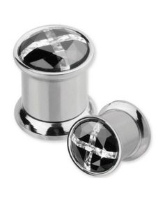 Stilig Piercing Plugg med Svart & Hvit Sten