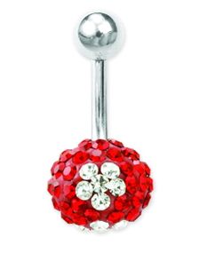 Glitter Flower Navlepiercing - Rød/Hvit