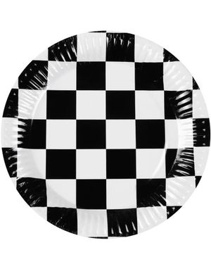 10 stk Svart Og Hvit Racing Papirtallerkener 23 cm