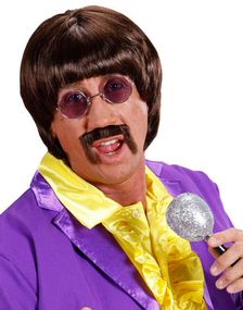 Brun Beatles Inspirert Parykk med Bart og Briller