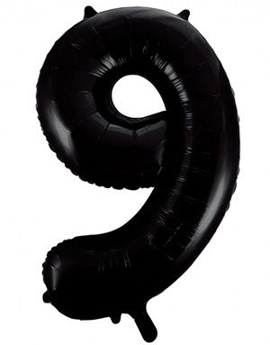 Tallet 9 - Svart JUMBO Folieballong 86 cm