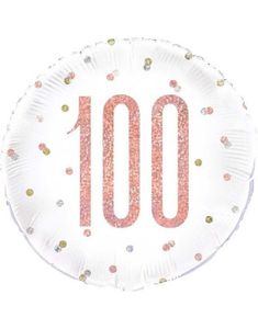 100-års Feiring - Hvit og Rosegull Holografisk Folieballong 45 cm