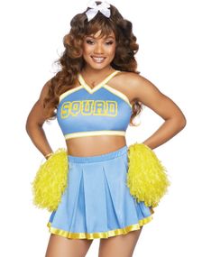 Blått Cheerleader Squad Kostyme med Pom Poms