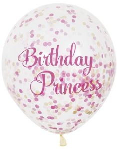 6 stk 30 cm Birthday Princess Rosa Konfettiballonger
