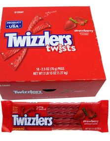 18 stk Twizzlers Strawberry - Lakrisstenger med Jordbærsmak - Hel Eske 1,26 kg (USA Import)