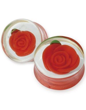 Gjennomsiktig Piercing Plugg med Rød Rose