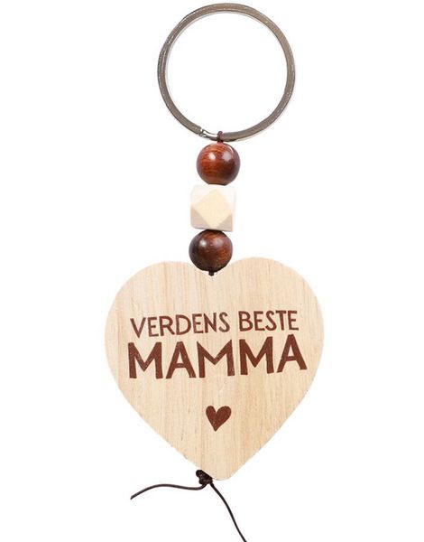 Nøkkelring med Trehjerte og Perler - Verdens Beste Mamma