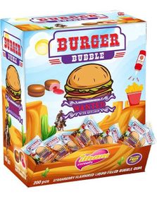 200 stk Ilham Burger Bubble - Tyggegummiburgere med Jordbærsmak og Fyll - Hel Eske 920 gram