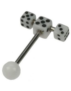 Tungepiercing med Tre Hvite Terninger