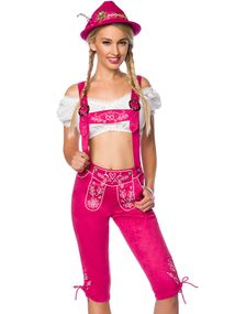 Lang Rosa Lederhosen til Dame med Lommer og Broderi