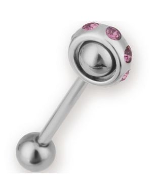 Roterende Sirkel - Sølvfarget Tungepiercing med Rosa Stener